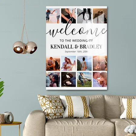 Photo Collage Wedding Welcome Customized Printed Rectangle Vertical Acrylic Photo Frame