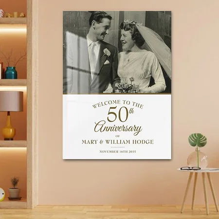 50th Golden Anniversary Wedding Photo Welcome Sign Customized Printed Rectangle Vertical Acrylic Photo Frame