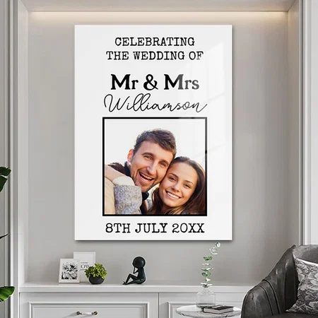 Mr And Mrs Photo Black And White Welcome Sign Customized Printed Rectangle Vertical Acrylic Photo Frame