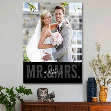 Wedding Photo Date Mr. and Mrs. Monochrome Customized Printed Rectangle Vertical Acrylic Photo Frame