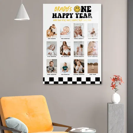 First Birthday Photo Sign, One Happy Dude Checker Customized Printed Rectangle Vertical Acrylic Photo Frame