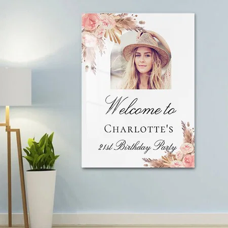 Birthday Pampas Grass Blush Rose Gold Arch Photo Customized Printed Rectangle Vertical Acrylic Photo Frame