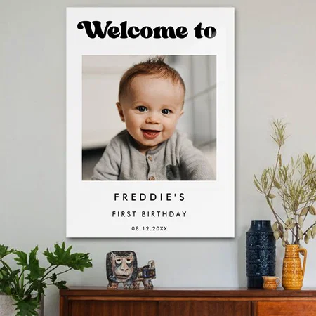 Stylish Retro Black & White Birthday Welcome Photo Customized Printed Rectangle Vertical Acrylic Photo Frame