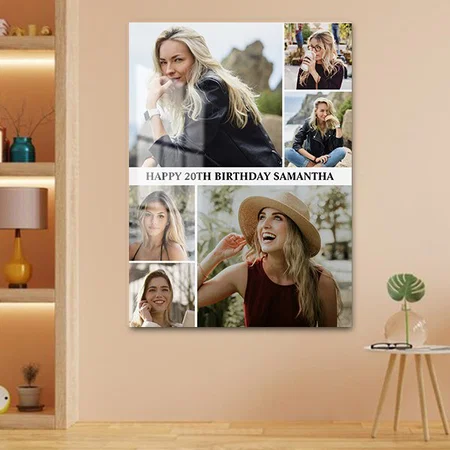 Simple 6 Collage | Photo Any Age Birthday Customized Printed Rectangle Vertical Acrylic Photo Frame