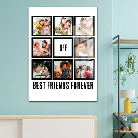 BFF Best Friends Forever 8 Photo Collage Customized Printed Rectangle Vertical Acrylic Photo Frame