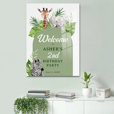 Safari Animals Arch Birthday Welcome Sign Customized Printed Rectangle Vertical Acrylic Photo Frame