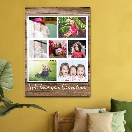 Love You Grandma 7 Photo Collage Wood Customized Printed Rectangle Vertical Acrylic Photo Frame
