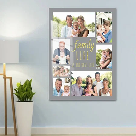 Photo Collage 7 Picture Family Life Quote Grey Customized Printed Rectangle Vertical Acrylic Photo Frame