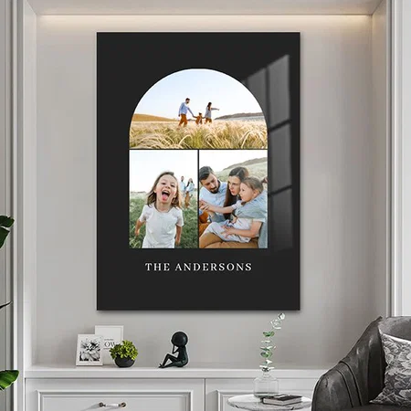 Black 3 Photo Modern Minimal Elegant Arch Customized Printed Rectangle Vertical Acrylic Photo Frame