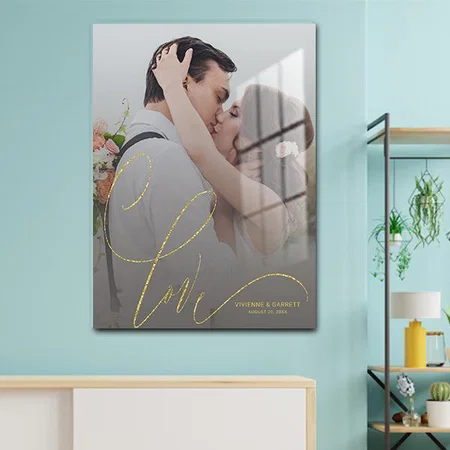 Wedding Photo Gold Love Calligraphy Customized Printed Rectangle Vertical Acrylic Photo Frame