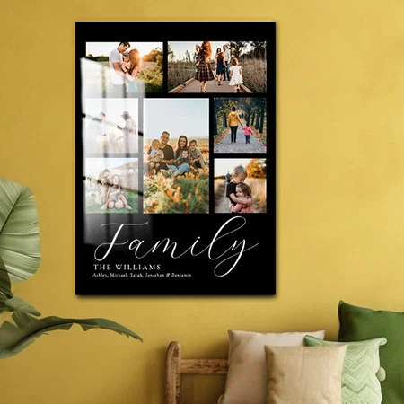 Modern Custom Photo Collage Elegant Script Family Customized Printed Rectangle Vertical Acrylic Photo Frame