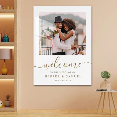 Elegant Gold Calligraphy Photo Wedding Welcome Customized Printed Rectangle Vertical Acrylic Photo Frame