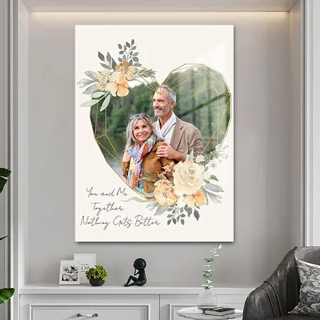 You and Me Together Heart Shape Gold Photo Customized Printed Rectangle Vertical Acrylic Photo Frame