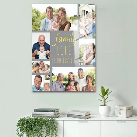 Family Life Quote 7 Photo Collage Customized Printed Rectangle Vertical Acrylic Photo Frame