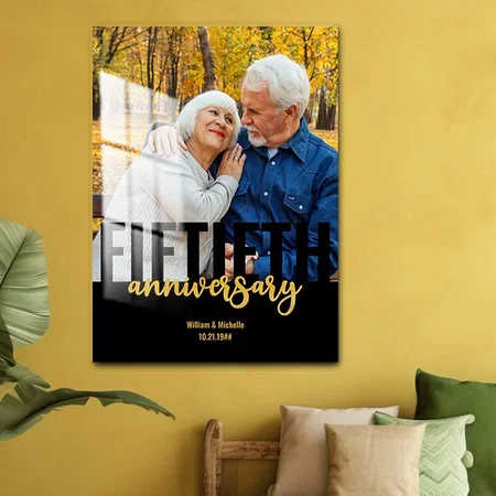 Modern 50th Anniversary Golden Wedding Photo Customized Printed Rectangle Vertical Acrylic Photo Frame