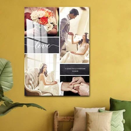 Rustic Wedding Photo Collage Love Customized Printed Rectangle Vertical Acrylic Photo Frame