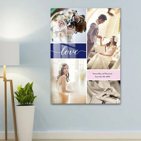 Blue and Pink Elegant Love Wedding Photos Customized Printed Rectangle Vertical Acrylic Photo Frame