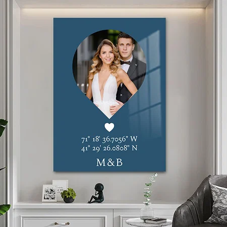 Photo Monogram Romantic Heart Coodinates Customized Printed Rectangle Vertical Acrylic Photo Frame