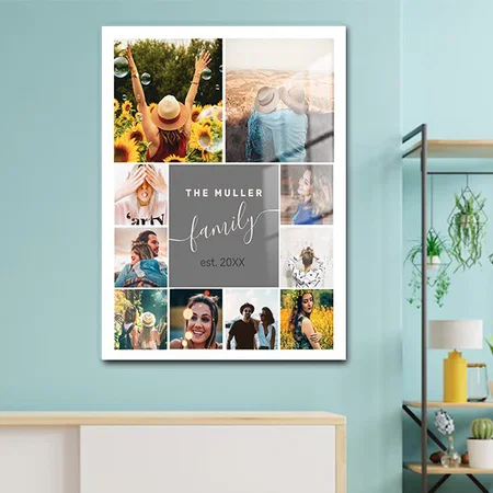 Modern 10 Photo Collage Grid Love Family Customized Printed Rectangle Vertical Acrylic Photo Frame