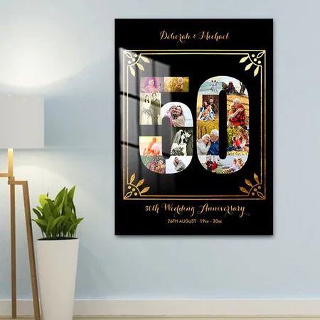 50th Gold Wedding Anniversary Photo Collage Customized Printed Rectangle Vertical Acrylic Photo Frame