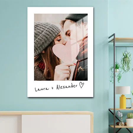Modern Cool Casual Script Heart Photo Chic Wedding Customized Printed Rectangle Vertical Acrylic Photo Frame