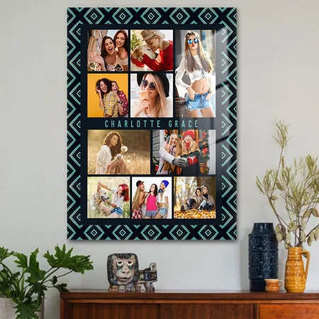 10 Photo Modern Geometric Stylish Name Customized Printed Rectangle Vertical Acrylic Photo Frame