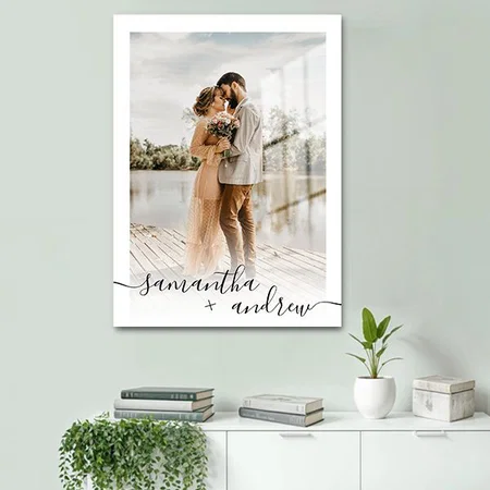 Modern Elegant Photo Typography Wedding Customized Printed Rectangle Vertical Acrylic Photo Frame