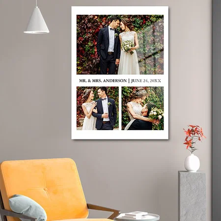Modern 3 Photo Collage Wedding Customized Printed Rectangle Vertical Acrylic Photo Frame