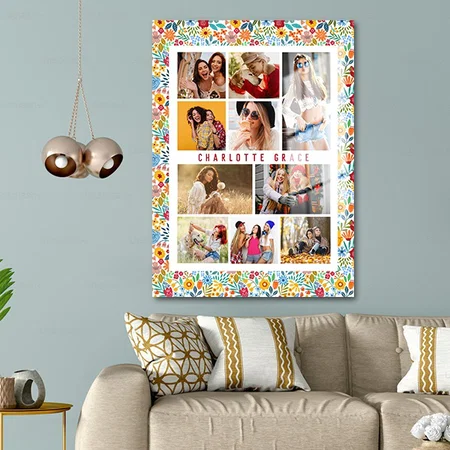 10 Photo Modern Trendy Floral Stylish Name Customized Printed Rectangle Vertical Acrylic Photo Frame