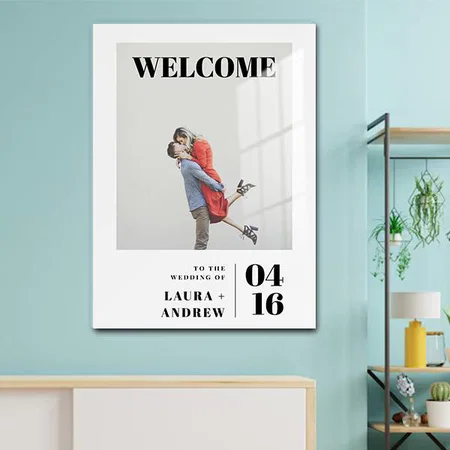 Simple Modern Bold Photo Script Wedding Welcome Customized Printed Rectangle Vertical Acrylic Photo Frame