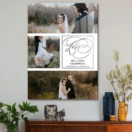 Minimalist Calligraphy 3 Photo Grid Love Customized Printed Rectangle Vertical Acrylic Photo Frame