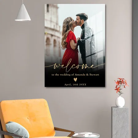 Simple Minimalist Black Gold Photo Wedding Welcome Customized Printed Rectangle Vertical Acrylic Photo Frame