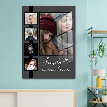 Family Custom Phrase or Name Photo Collage Customized Printed Rectangle Vertical Acrylic Photo Frame