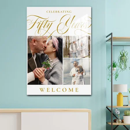 Swirls & Photos 50th Wedding Anniversary Welcome Customized Printed Rectangle Vertical Acrylic Photo Frame