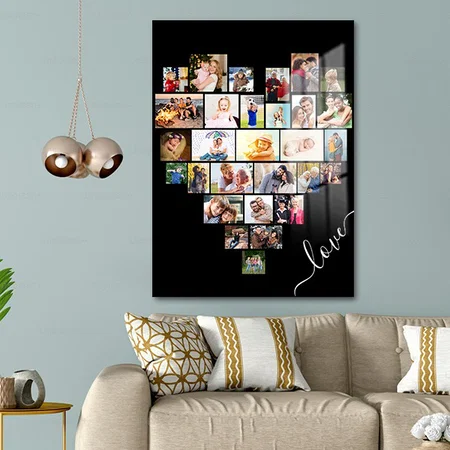 Love Script Heart Shaped 29 Photo Collage Customized Printed Rectangle Vertical Acrylic Photo Frame