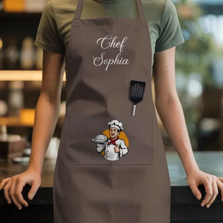Brown Solid Color Customized Full Print Apron