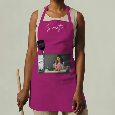 Magenta Solid Color Customized Full Print Apron