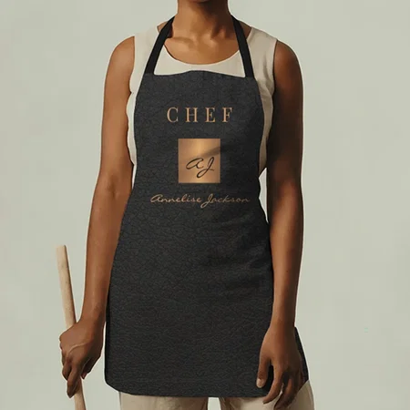 Monogram Elegant Black Gold Name Script Chef Customized Full Print Apron