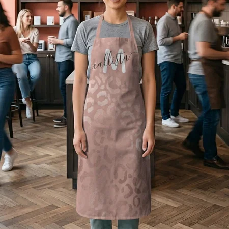 Modern Rose Gold Pink Leopard Cheetah Monogram Customized Full Print Apron
