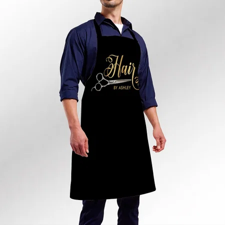 Black & Gold Hairstylist Salon Name Customized Full Print Apron