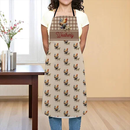 Rustic Country Checks Chicken Monogram Customized Full Print Apron