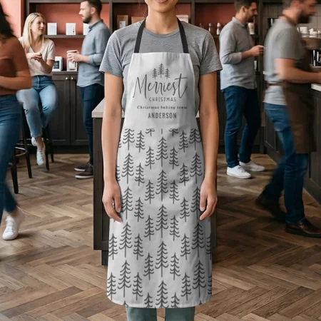 Modern Minimal Monochrome Christmas Family Baking Customized Full Print Apron