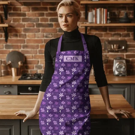 Beautiful Purple Floral Daisy Flower Monogram Customized Full Print Apron
