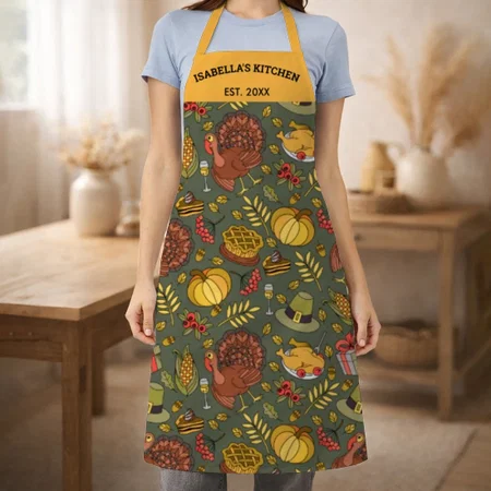 Thanksgiving Pumpkin Pie Turkey Customized Full Print Apron