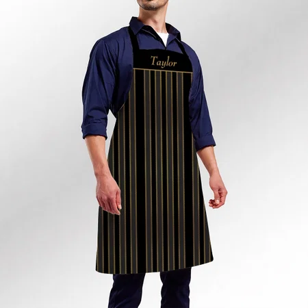 Black and Gold Stripe Customized Full Print Apron
