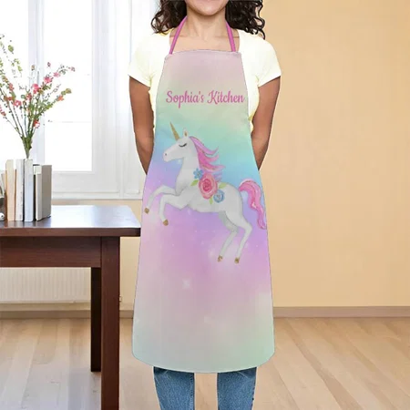 Rainbow Floral Magical Unicorn Customized Full Print Apron