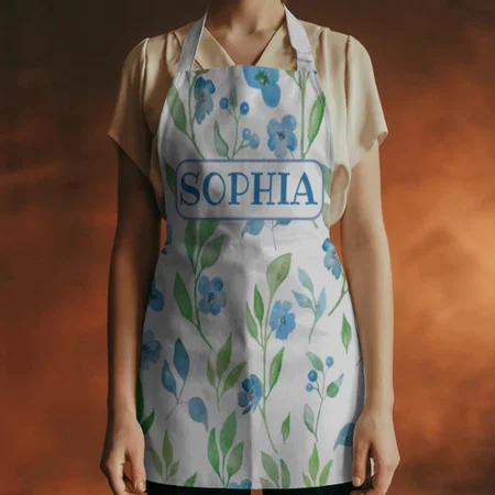 Cute Blue Flowers Customized Full Print Apron