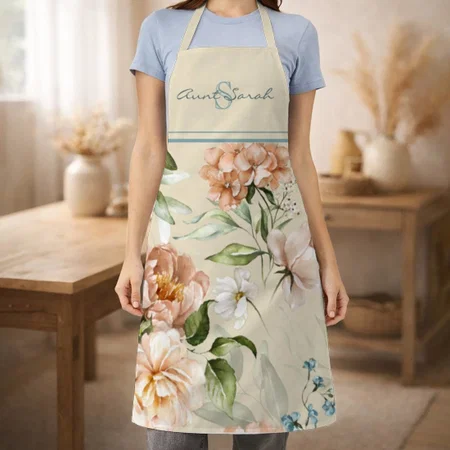 Dutch Watercolor Floral Hydrangea Peonies Customized Full Print Apron