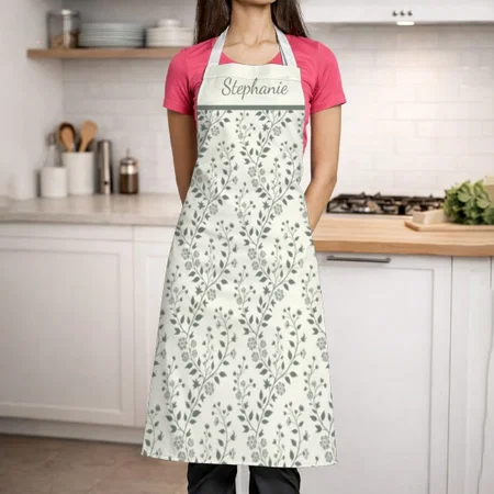 Modern Boho Floral Pattern Sage Cream Customized Full Print Apron