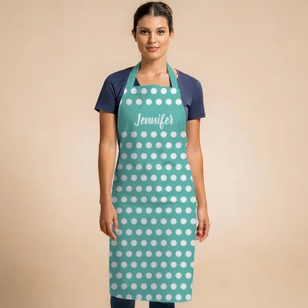 Cute Teal White Polka Dot Pattern Customized Full Print Apron